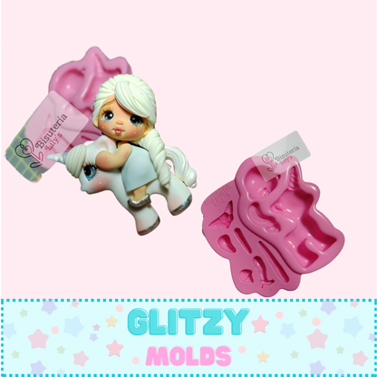 Princess and her Pony, Doll Silicone Mold, Molds for Cold Porcelain, Molds for Clays by Bisutería Lily's BL-25-7