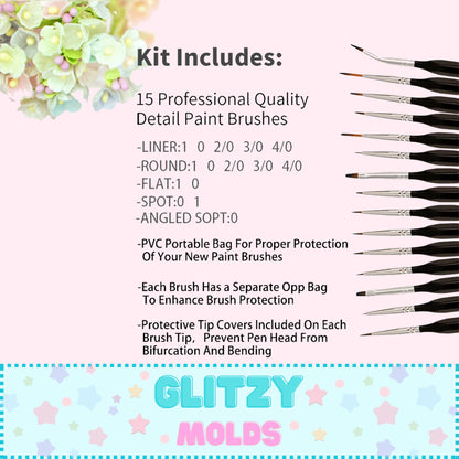 15 Piece Deluxe Liner Brushes, Pinceles Liners, Set de 15 piezas