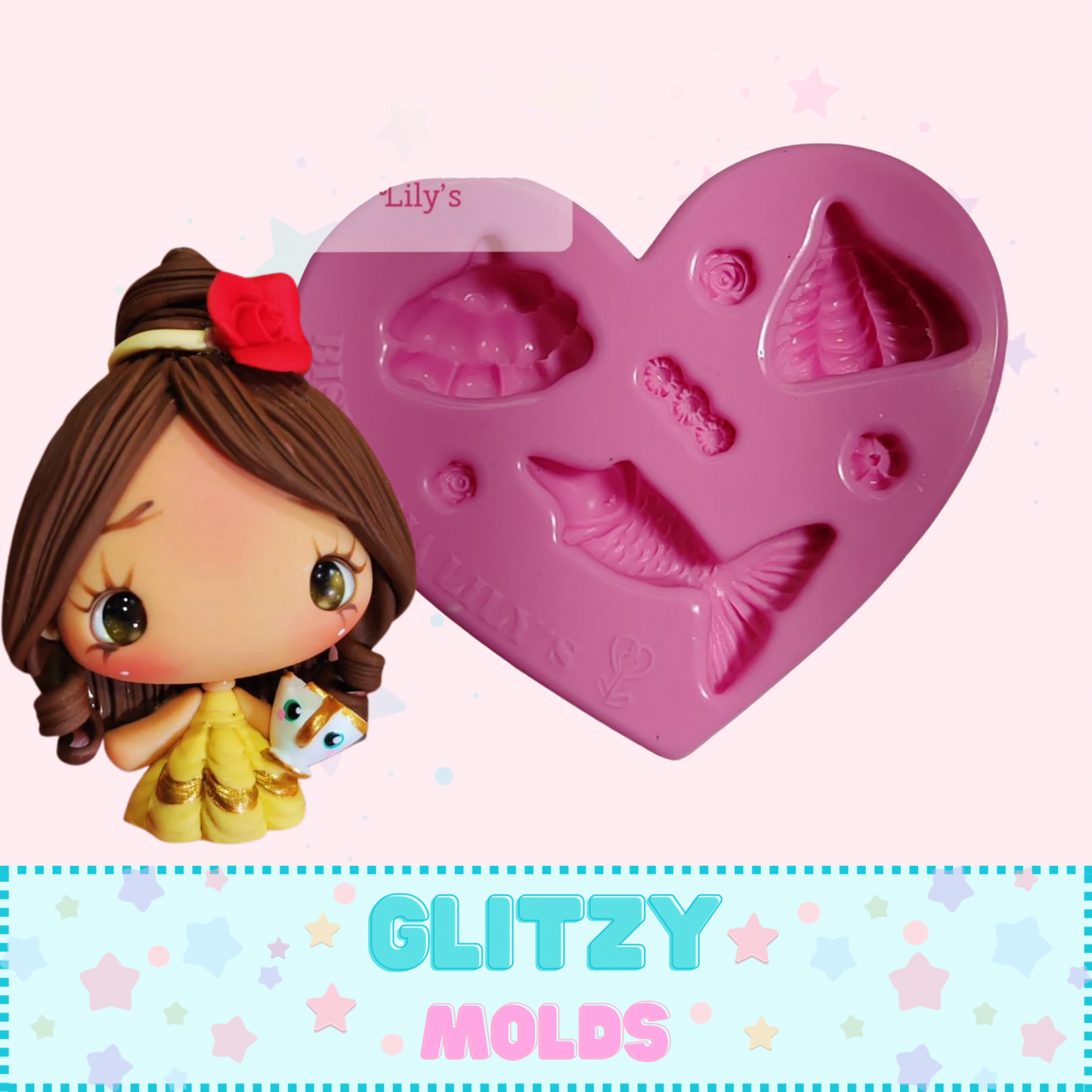 Molde Corazoncito, Mini Princesas, Moldes para Porcelana Fría, Moldes de Bisuteria Lily's BL-25-8