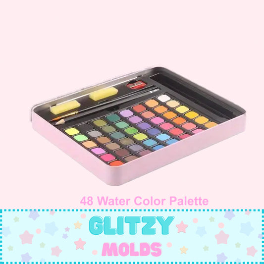 48 Colors Solid Watercolor Paint Set, Pink Iron Box, Portable