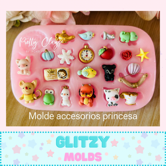 Molde de Mini Complementos de Princesas, molde de silicon, moldes de silicon de Pretty Clays Molds Pretty-Princess