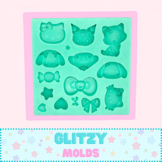 Molde Kitty y Amigos, Molde de Silicon para porcelana fría GM-5-15.1