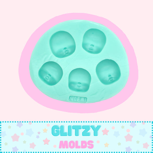 Multi Face Silicone Mold, Pouty Baby, Doll Applique Silicone Mold, Molde Baby Pucheritos de Noemi Hernandez NH-62