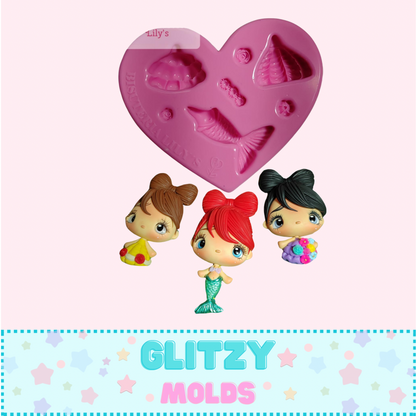 Molde Corazoncito, Mini Princesas, Moldes para Porcelana Fría, Moldes de Bisuteria Lily's BL-25-8