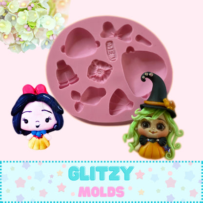 Chibi Princess Silicone Mold,  Molde Princesas Cabezonas, Moldes de Silicone Porcelana Fria NH #28