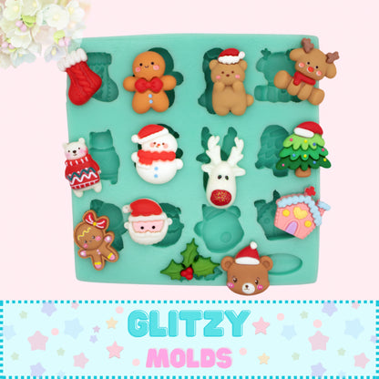 Adorable Mini Christmas Complements, Silicone Mold, Molde Mini Chunches de Navidad, GM 11-01