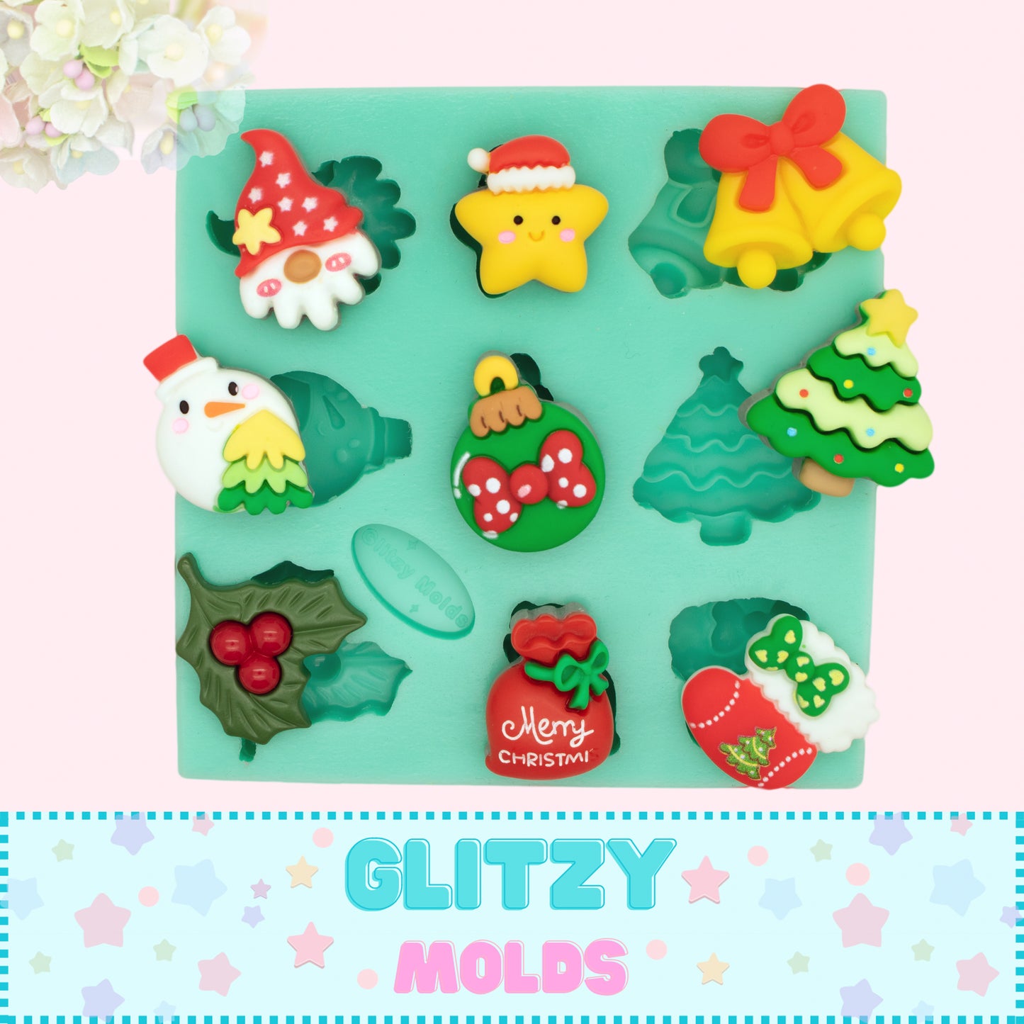 Adorables Mini Complementos Navideños, Molde de Silicon, Molde Mini Chunches de Navidad, GM 11-02