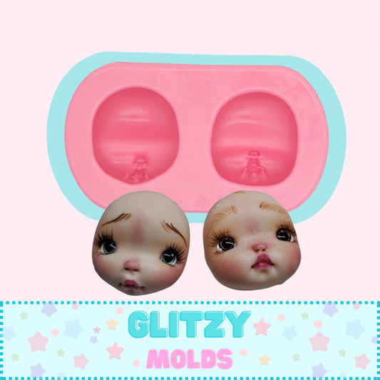 Cute Face Duo, Silicone Mold, Molds for Clays,  Mold by BABY Moñitos by Sara' Rito' BM-5