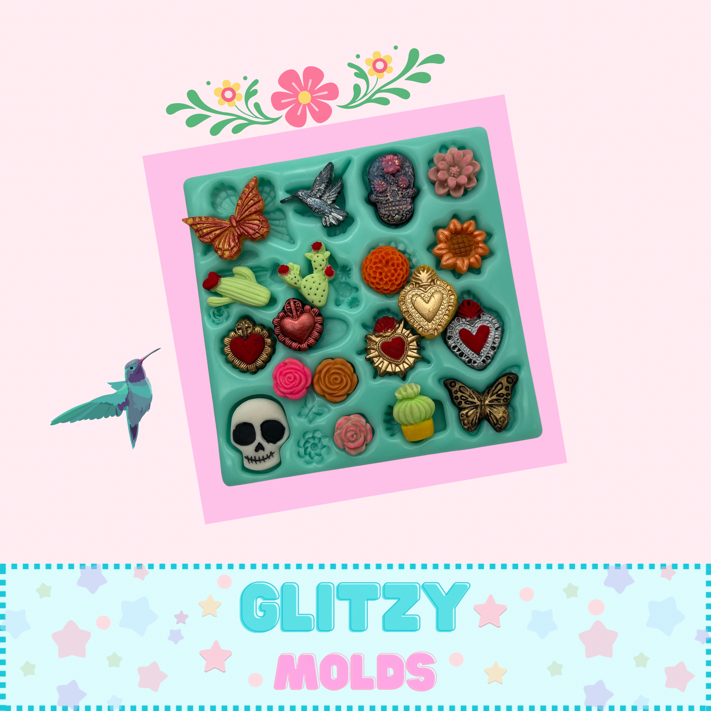 Accesorios de Catrina, Molde de Silicon, Colaboración de Yuya's by Brenda Muñiz X Glitzy Molds YBM-8-24-1