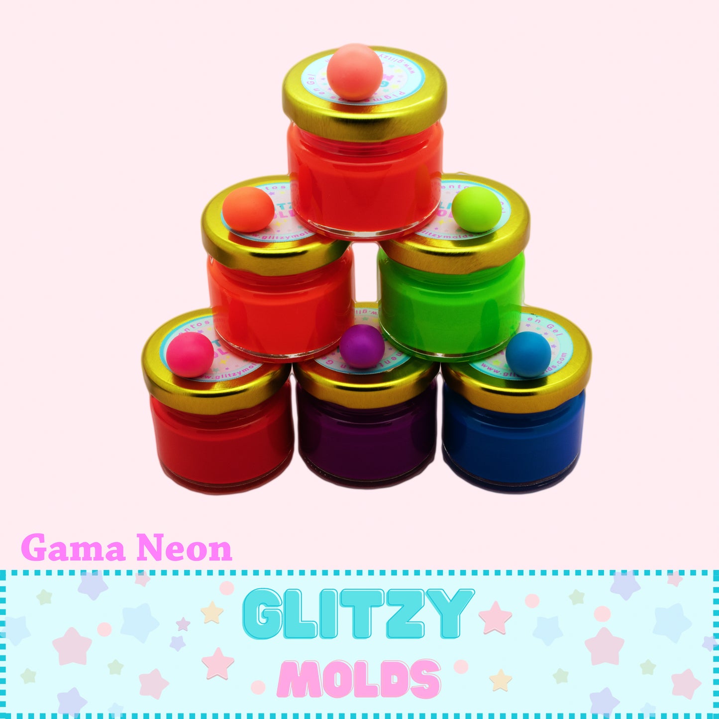 Gama Colores Neon, Pigmentos en Gel, Gama de 6 Colores, 1oz por Color