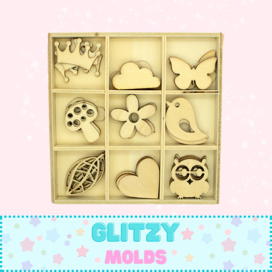 Mini caja de accesorios de 36 piezas, adornos de madera MDF, tema de jardín