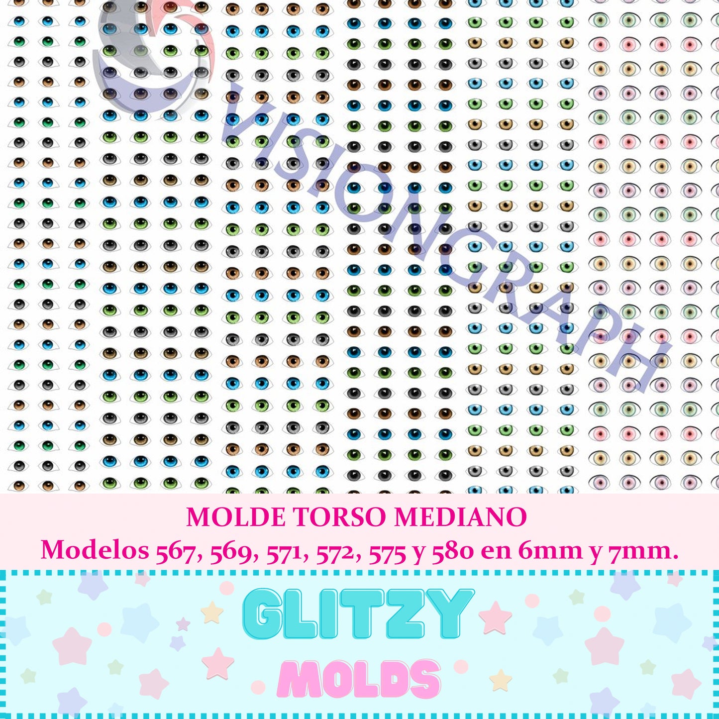 3D Eye Decals, Fit for Medium Torso Mold,  Style # 567, 569, 571, 572, 575 and 580 sizes 6mm & 7mm., 11X17 INCHES SHEET