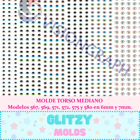 3D Eye Decals, Fit for Medium Torso Mold,  Style # 567, 569, 571, 572, 575 amd 580 sizes 6mm & 7mm., 11X17 INCHES SHEET