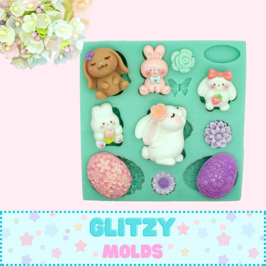 Cute Mini Bunnies, Silicone Mold, Molde de Silicon, Conejitos y Complementos de Pascua GM-24-4