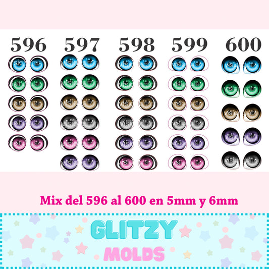 3D Eye Decals, 3D eye Mix Styles and Colors #596 to 600 in sizes 5mm & 6mm , 11X17 INCHES SHEET