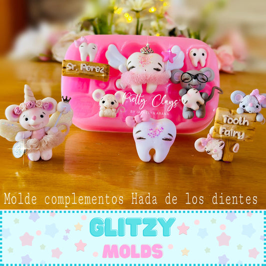 Complementos del Hada de los Dientes, Molde de Silicon, Moldes de Silicon de Pretty Clays Molds PCM-Complementos