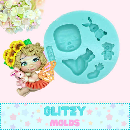 Sitting Sweet Baby, Doll Applique Silicone Mold, Molde Bebe Sentada de Noemi Hernandez NH-41