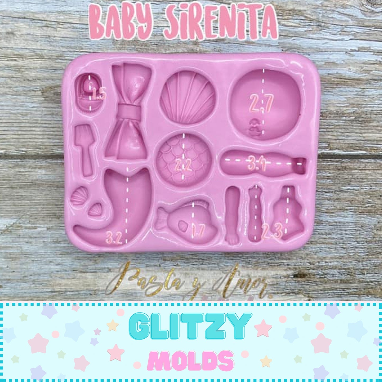 Baby Mermaid Silicone Mold, Molde Baby Ariel, Doll Applique Mold MB #64