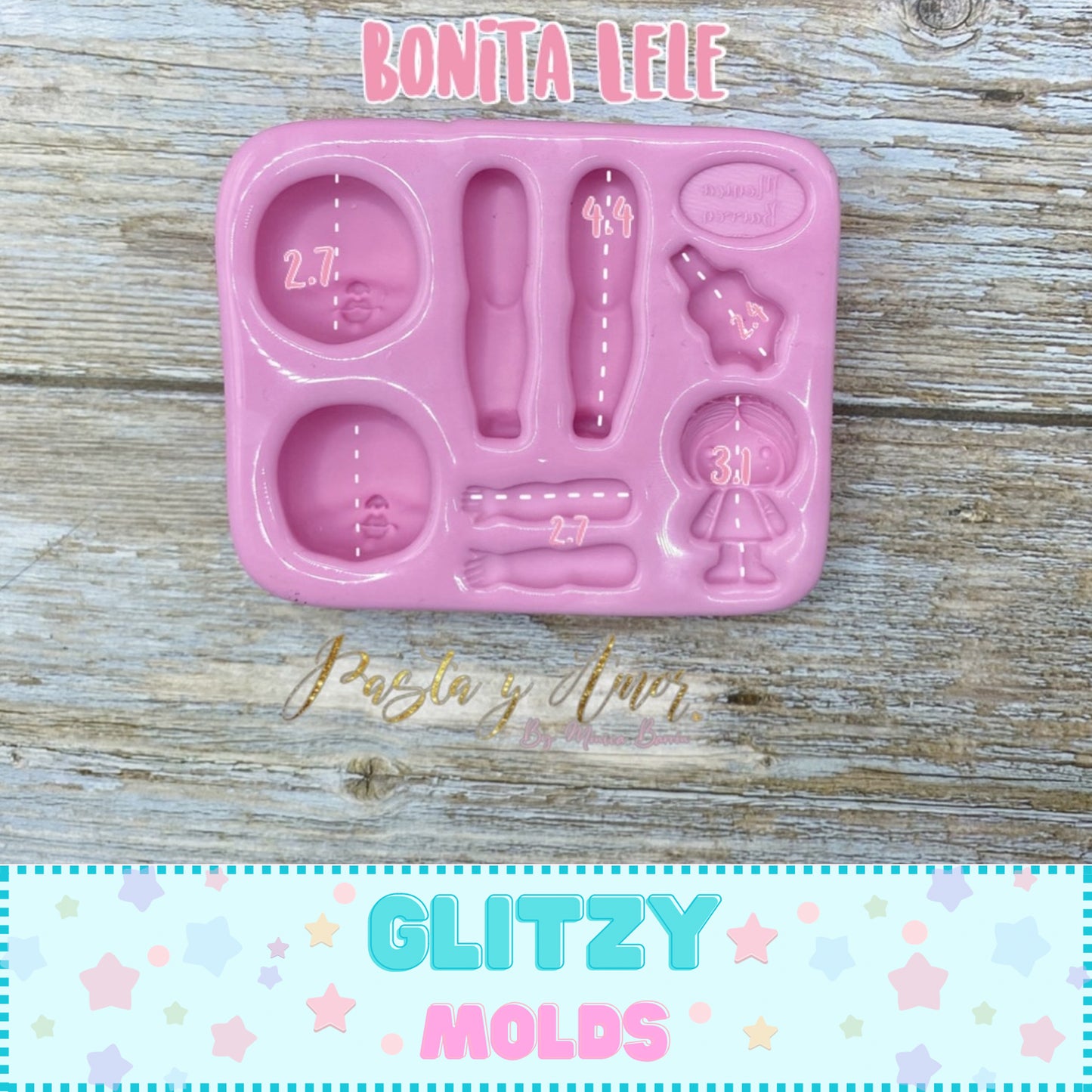 Pretty Lele Doll Silicone Mold, Molde Bonita Lele, Doll Applique Mold MB #62