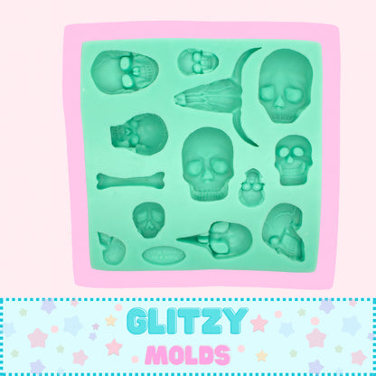 Skulls & Bones, Catrina Accessories, Silicone Mold, Collaboration by Yuya's by Brenda Muñiz X Glitzy Molds YBM-8-24-2