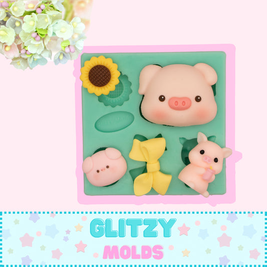 Cute Chunky Piggy, Silicone Mold, Molde de Silicon, Puerquito Cacheton  GM-24-8