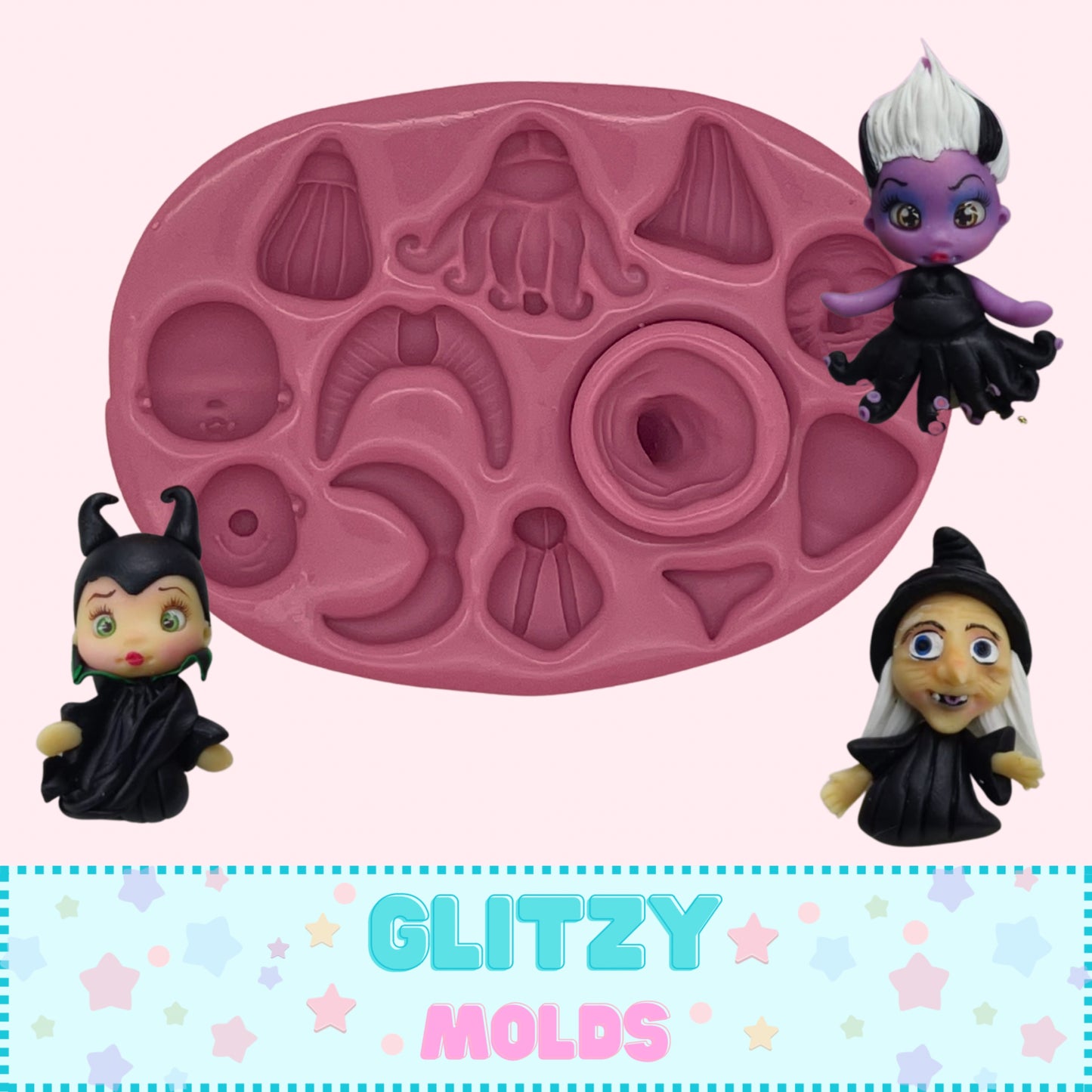 Cute Mini Villains Mold, Silicone Mold for Clays, Molde Mini Villanas de Mari Garcia MG-D2