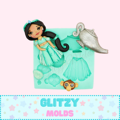 Princess Collection, Jazmin Silicone Mold, Collecion Princesas, Molde Porcelana Fria GM-PC3