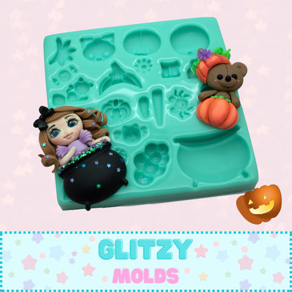 Halloween Baby Girl Silicone Mold, Molde Nena Halloween, Molde de Silicon para porcelana fria  GM-9.7-4