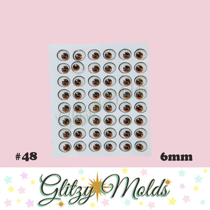 3D Eye Stickers, 6mm 3D Resin Eyes, Ojos Resinados, Ojitos Auto adheribles GM-48