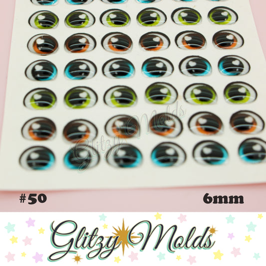 3D Eye Stickers, 6mm 3D Resin Eyes, Ojos Resinados, Ojitos Auto adheribles GM-50