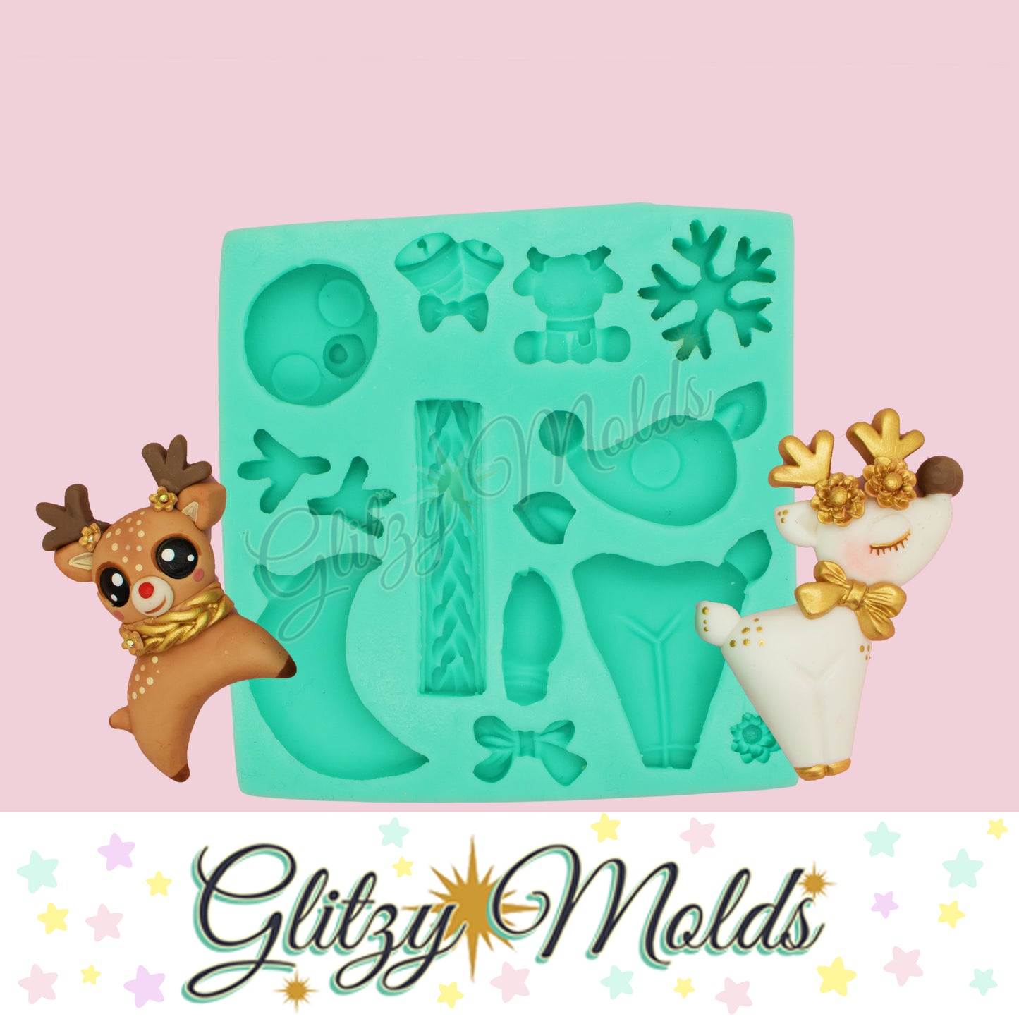 Reindeer Clay Silicone Mold, Christmas Appliques, Molde Navideño de Reno GM11.3