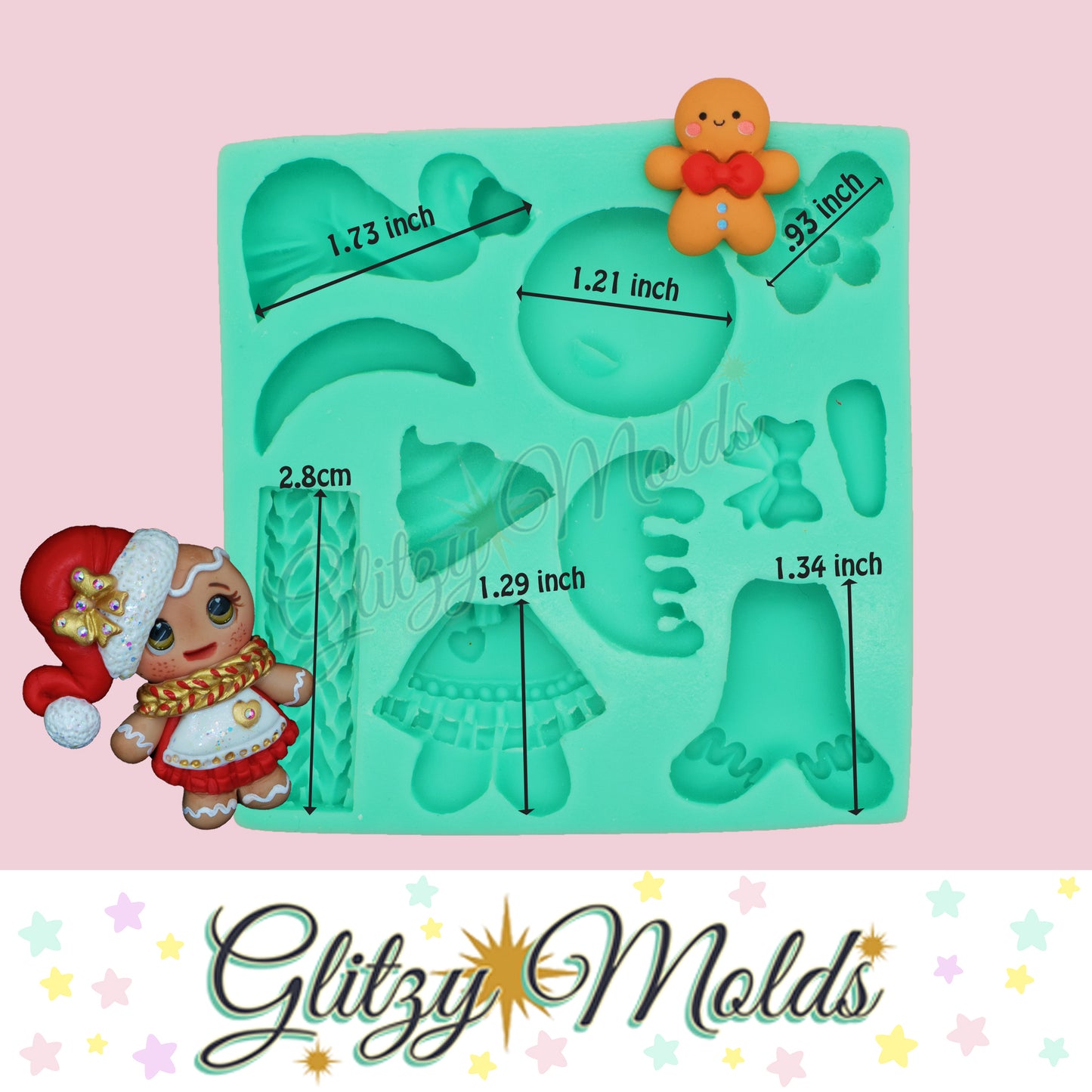 Gingerbread Man, Clay Silicone Mold, Christmas Appliques, Molde Navideño Galleta de jengibre GM11.2