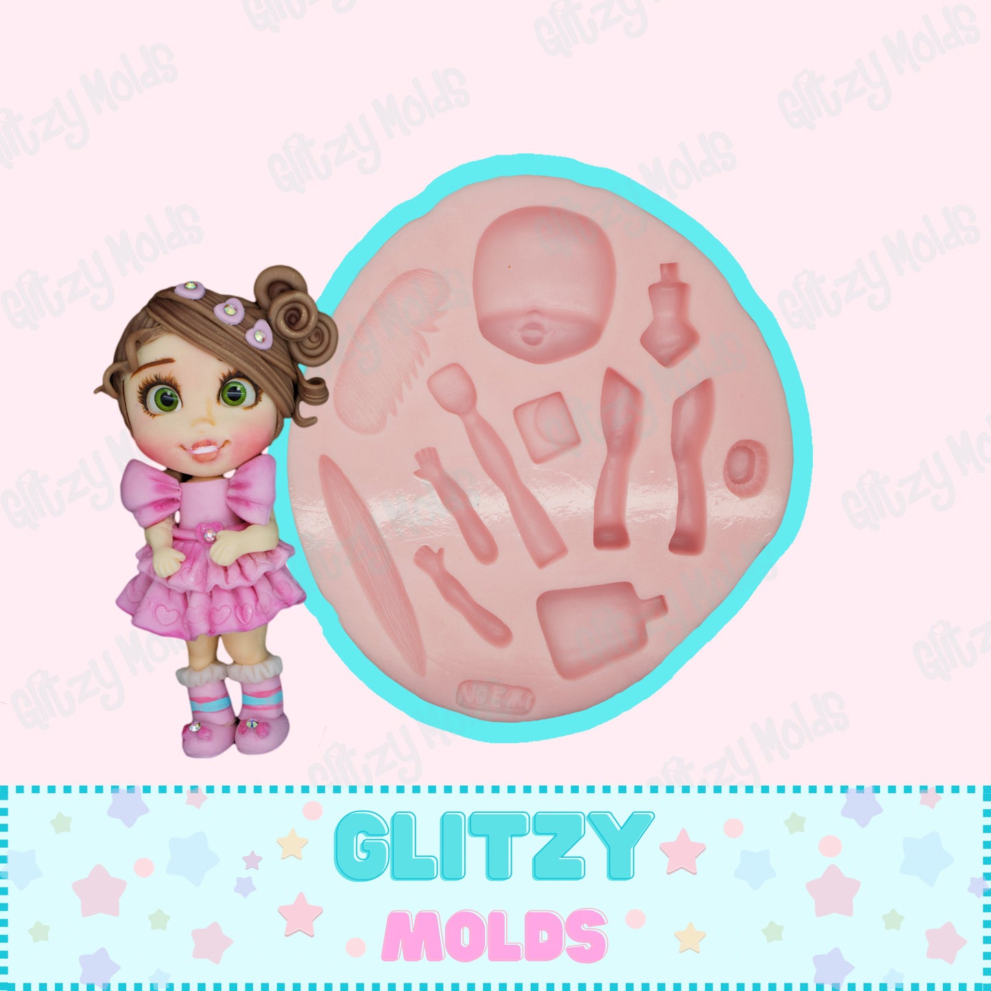 Smile Doll Applique, Silicone Mold, Molde Niña Especial, Molde de Silicone Noemi Hernandez NH #33