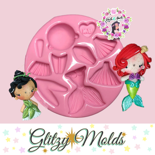 Chibi Princess Silicone Mold, Molde Princesas 2.0, Doll Applique Mold MB #23