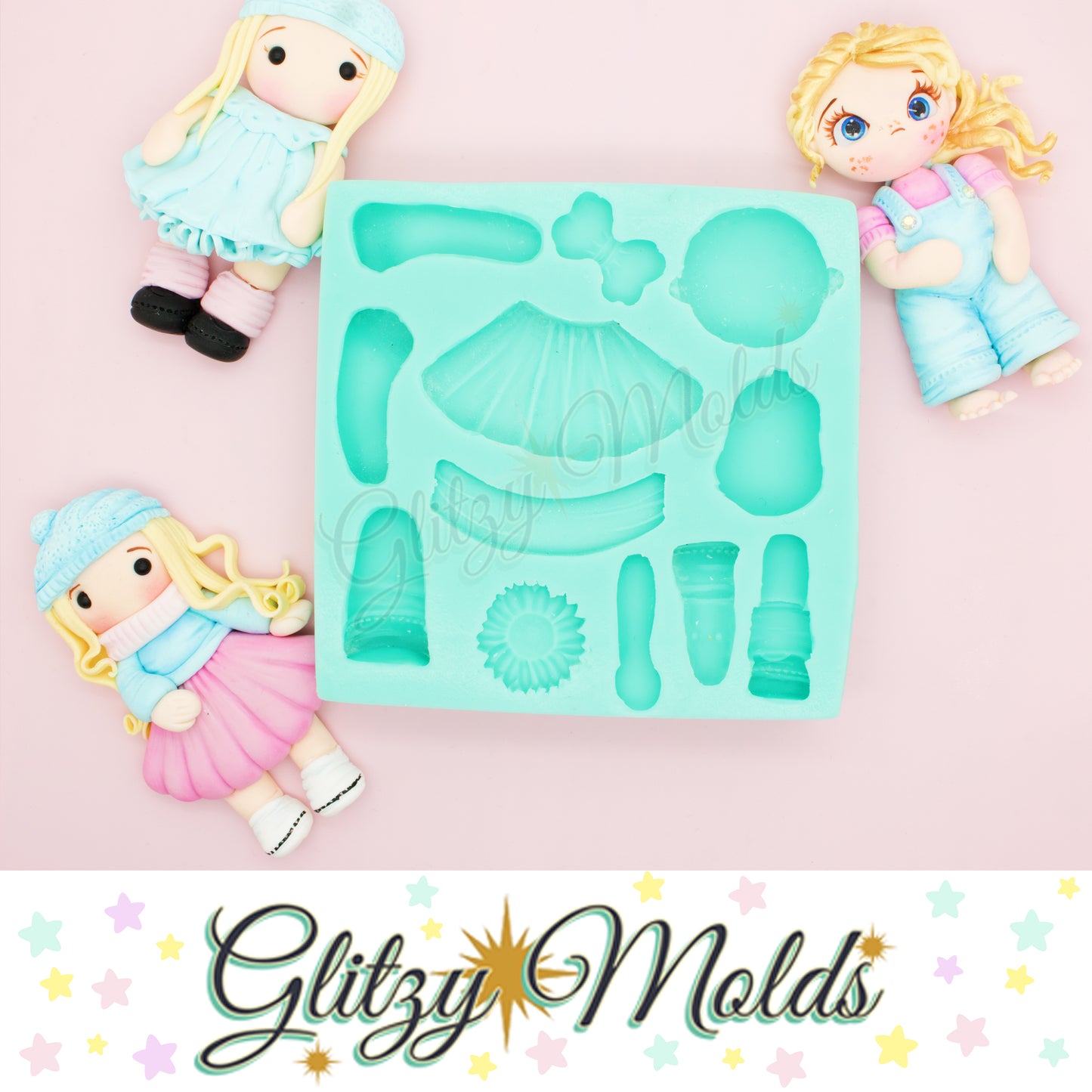 Cute Girls Silicone Mold, Cold Porcelain Mold, Molde Niña Rusa, Molde para Porcelana Fria GM-221