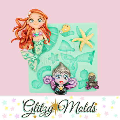 Princess Collection, Mermaid Silicone Mold, Collecion Princesas, Molde Porcelana Fria GM-PC2