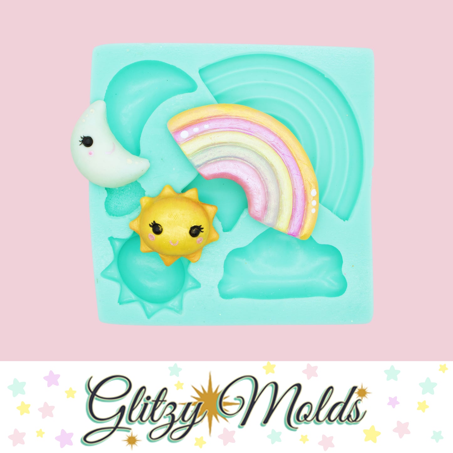 Rainbows & Stars Silicone Mold, Cold Porcelain Mold, Molde de Arco Iris para Porcelana Fria GM-204