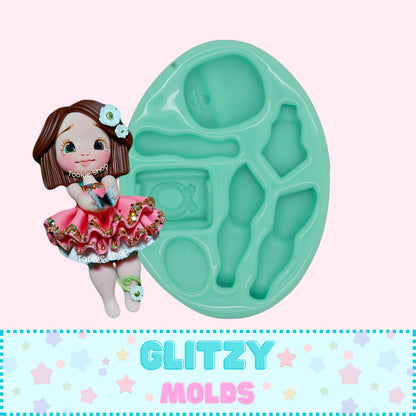 School Girl, Doll Applique Silicone Mold, Molde de Silicon #32 de Tookie Shop TS-32