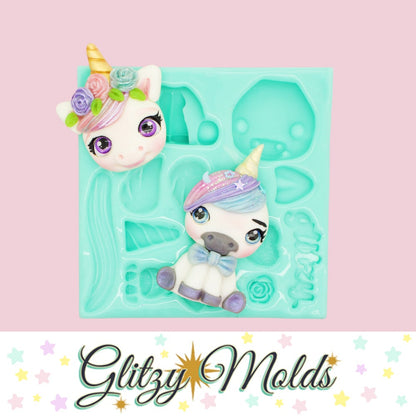 Unicorn Silicone Mold, Cold Porcelain Mold, Molde de Unicornio, Molde para Porcelana Fria GM-15